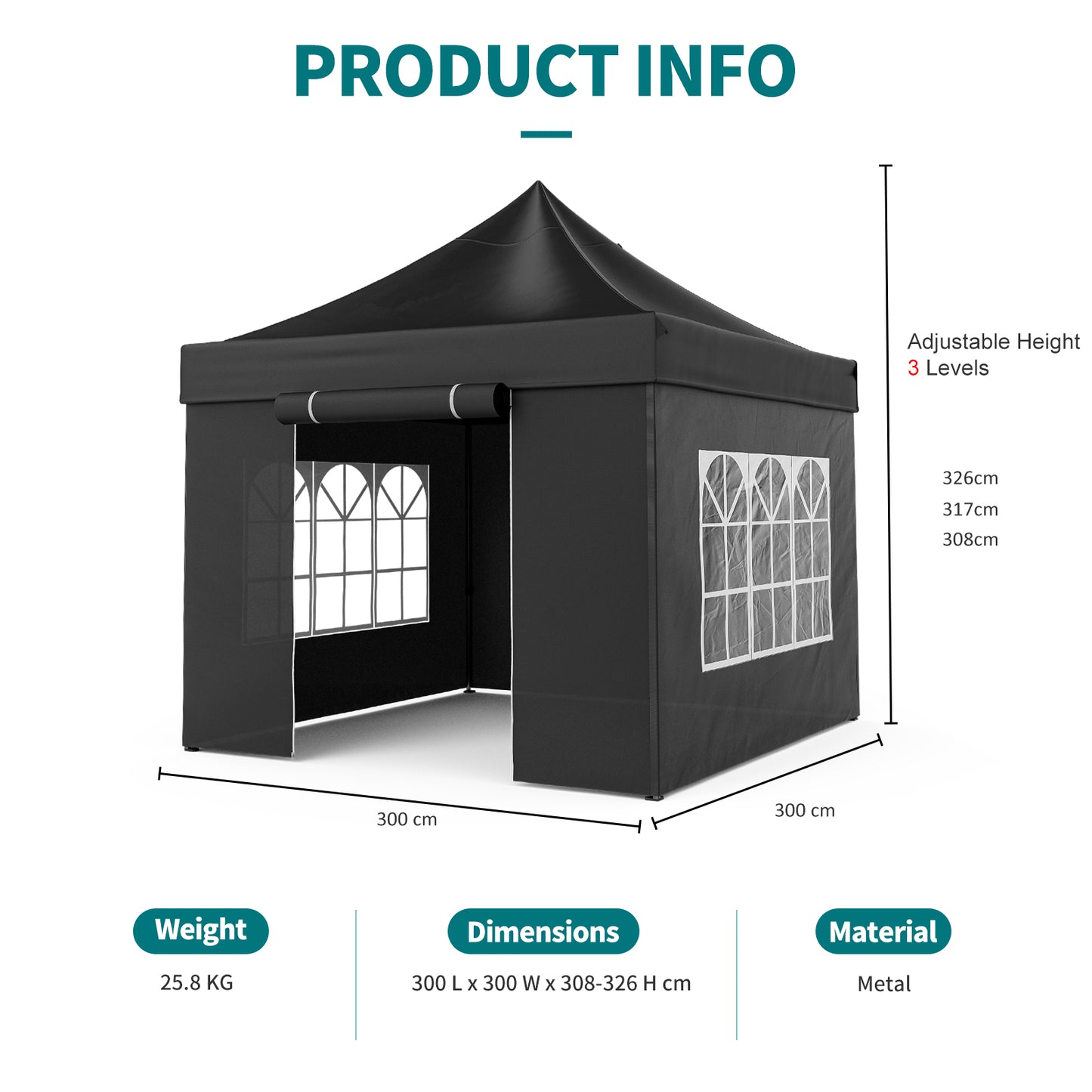 10 x10 Black Pop Up Canopy Tent with Sidewalls for Outdoor Camping