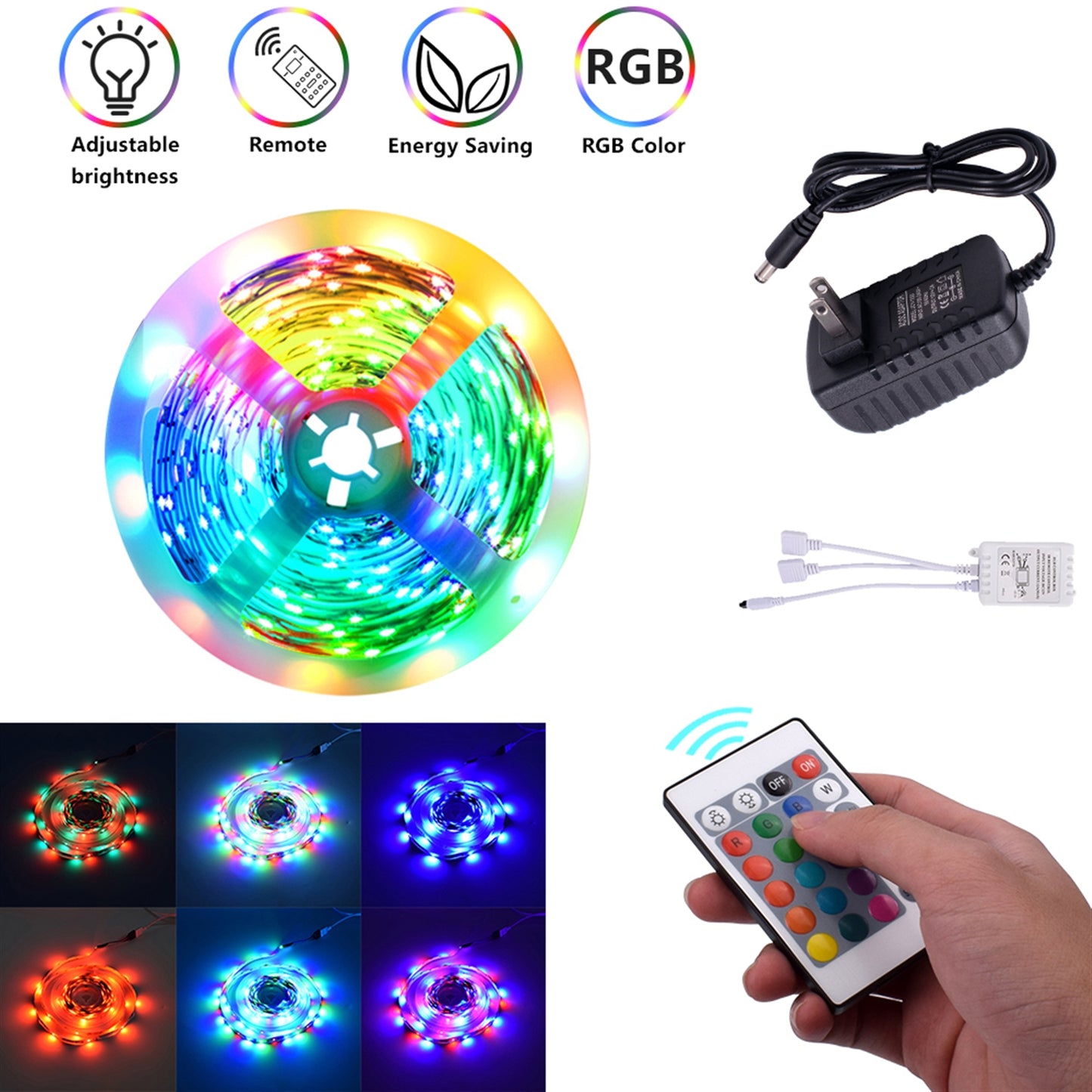 Plastic 150-LED 5m 24W RGB IR44 Light Strip Set with IR Remote Controller (White Lamp Plate)