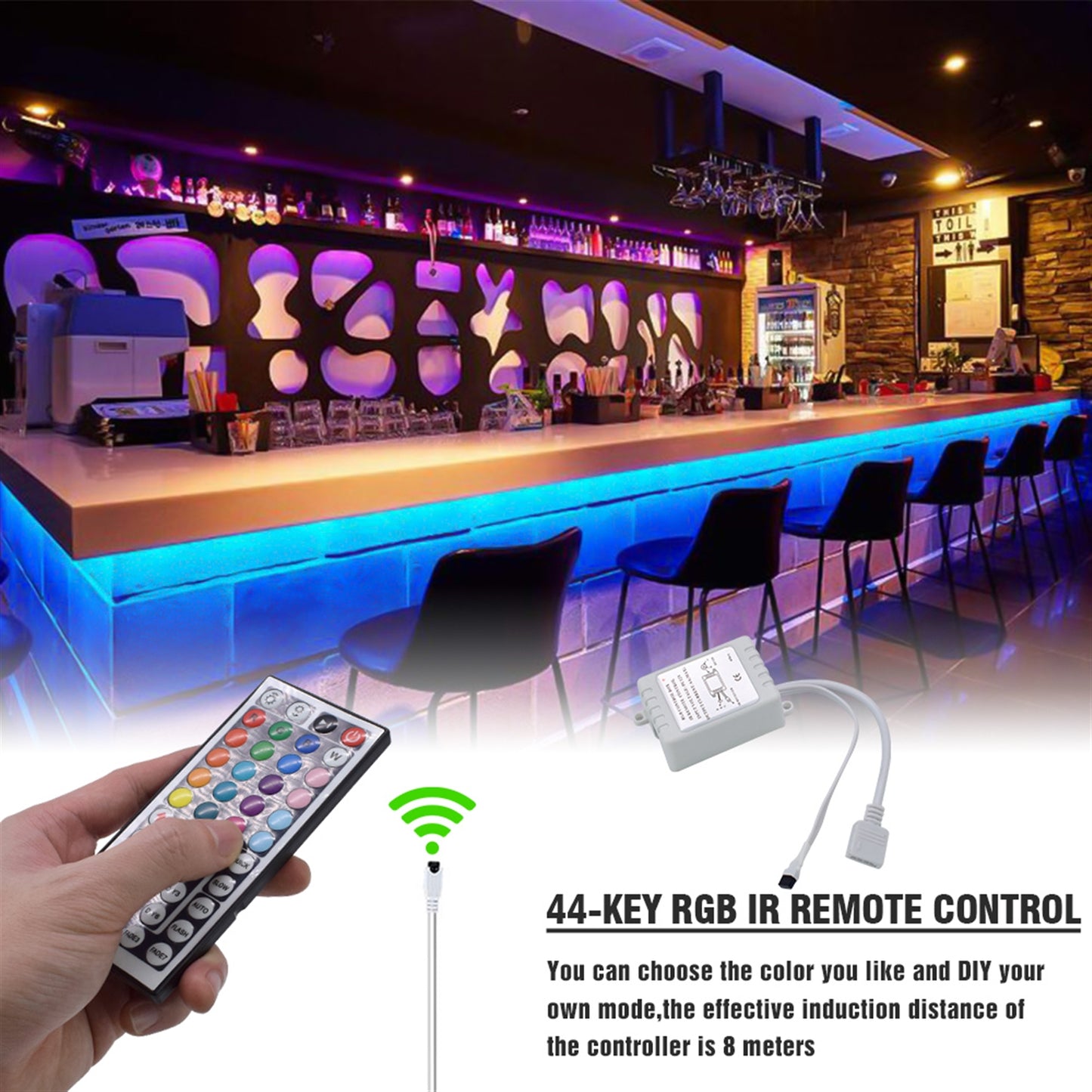 Plastic 150-LED 5m 24W RGB IR44 Light Strip Set with IR Remote Controller (White Lamp Plate)