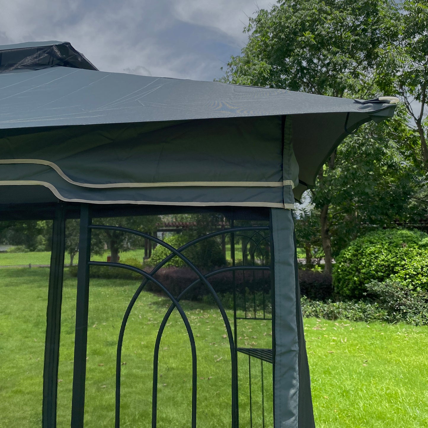13x10 Outdoor Garden Gray Top Patio Gazebo Canopy Tent With Ventilated Double Roof And Mosquito Net Suitable for Lawn