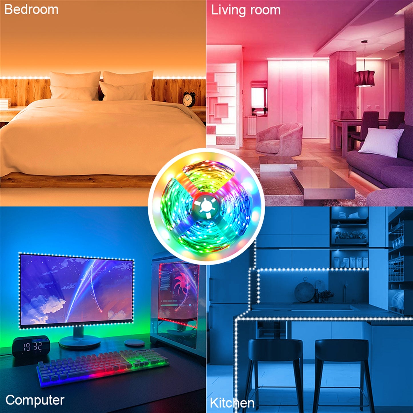 Plastic 150-LED 5m 24W RGB IR44 Light Strip Set with IR Remote Controller (White Lamp Plate)