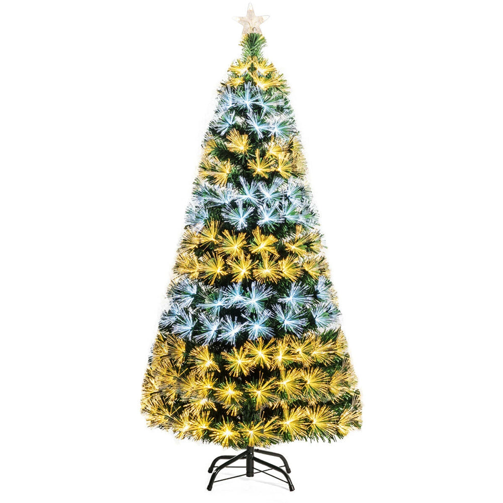 Christmas Tree 5Ft Pre-Lit Fiber Optic Christmas Tree 8 Flash Modes PVC w/ Double-Color Lights Artificial Holiday Christmas Pine Tree for Home  Party