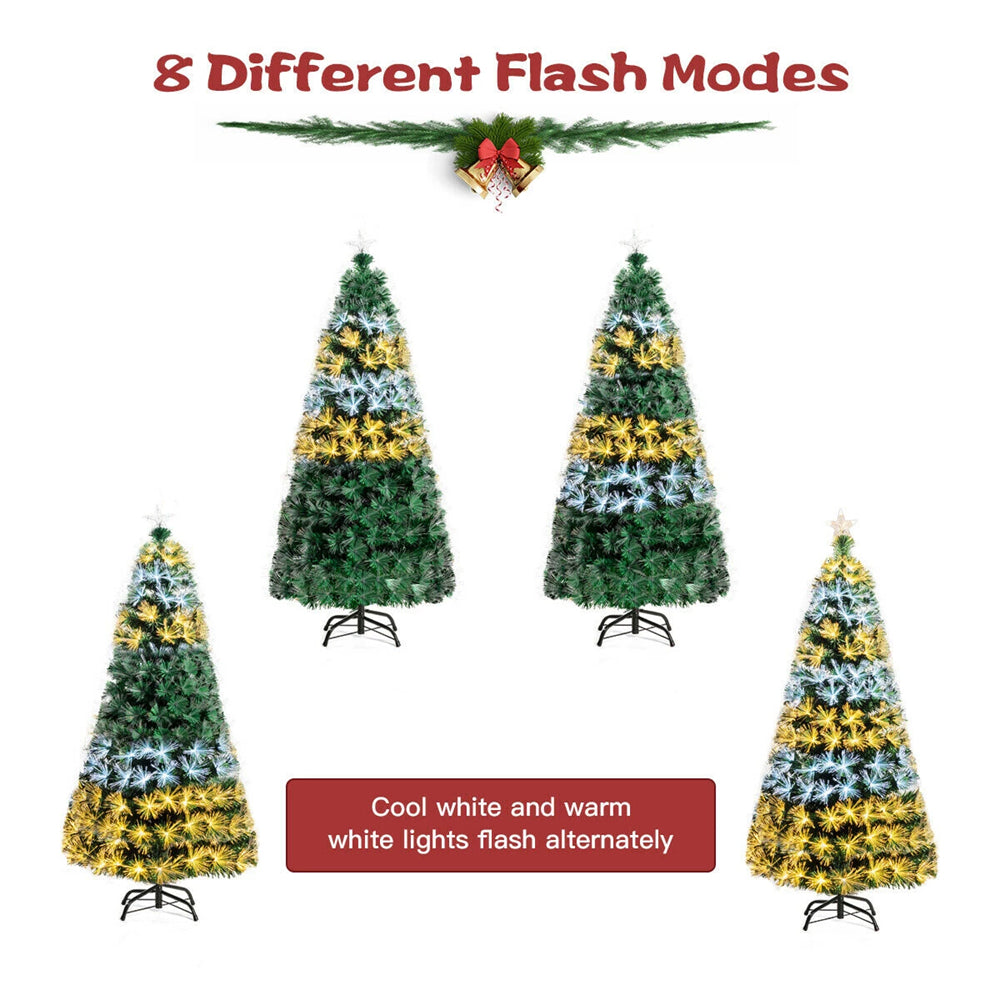 Christmas Tree 5Ft Pre-Lit Fiber Optic Christmas Tree 8 Flash Modes PVC w/ Double-Color Lights Artificial Holiday Christmas Pine Tree for Home  Party