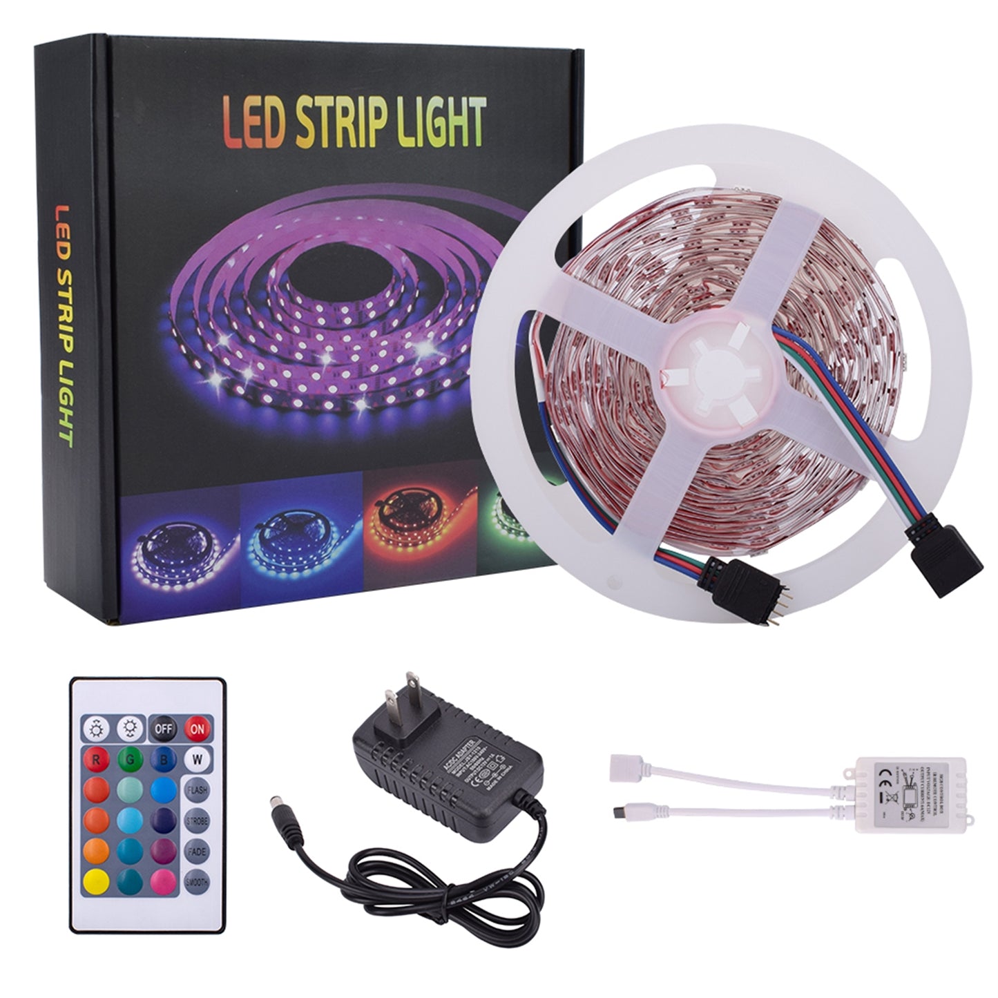 Plastic 150-LED 5m 24W RGB IR44 Light Strip Set with IR Remote Controller (White Lamp Plate)