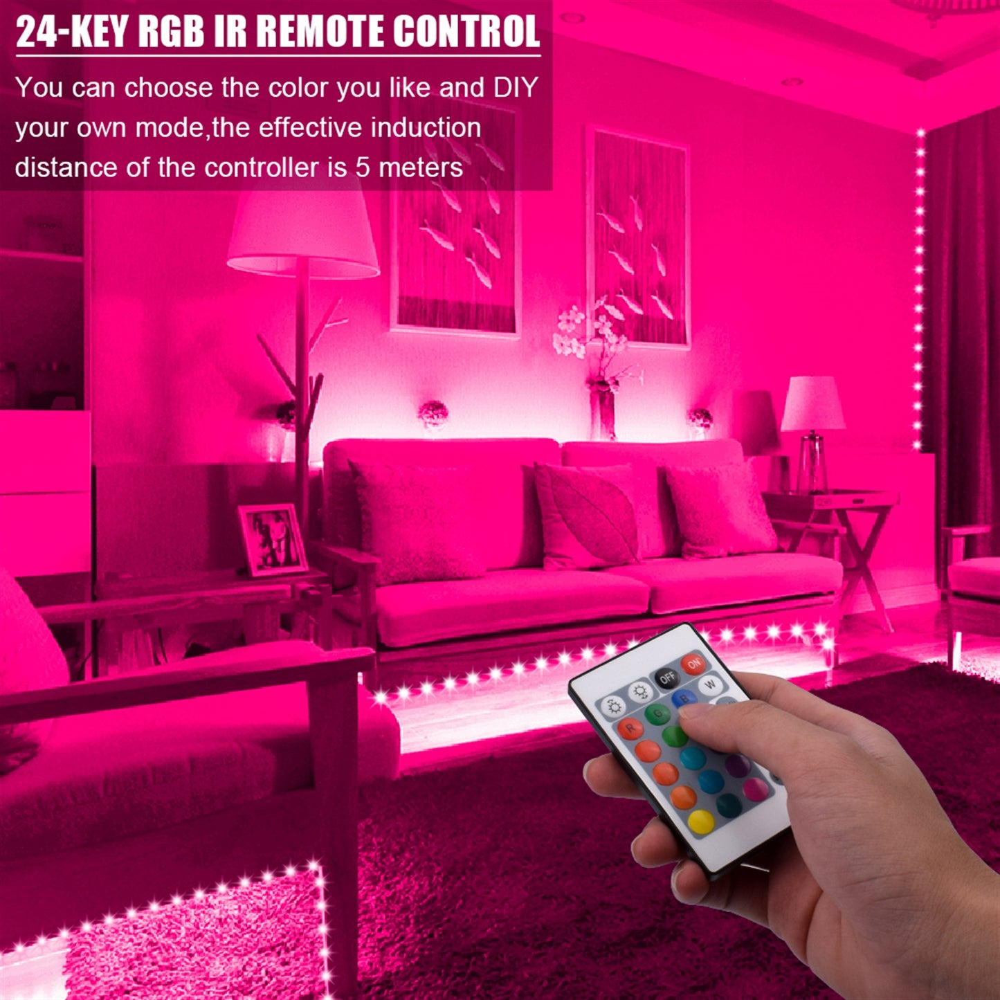 Plastic 150-LED 5m 24W RGB IR44 Light Strip Set with IR Remote Controller (White Lamp Plate)